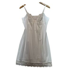 Vintage Warners White Nylon Slip With Lace Trim & Adjustable Straps - Size S 36